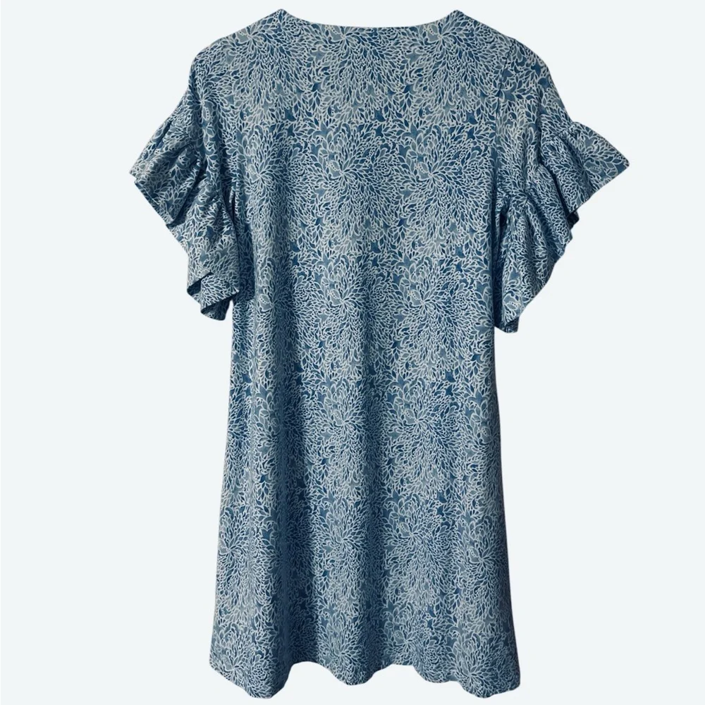 Duffield Lane Cora Ruffle Sleeve Blue Botanical Print Mini Dress Sz XS NWOT